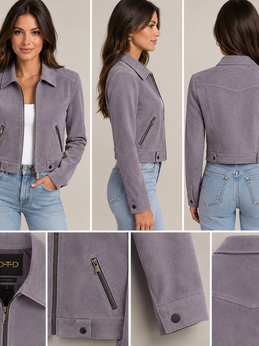 Suede Moto Jacket in Dusty Lavender by
